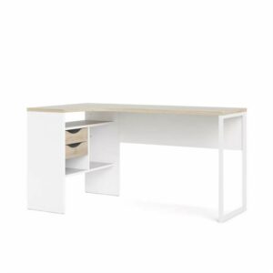 Tvilum Function Plus hjørneskrivebord - 145 cm - Hvid / Eg stuktur - Nicehome.dk
