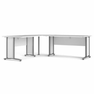 Tvilum Prima Komb. hjørneskrivebord - 200x230 cm - Hvid & Metal - Nicehome.dk