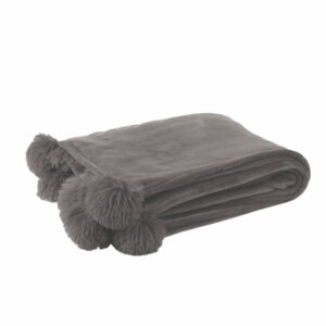 PLAID M/POMPONER TAUPE - Nicehome.dk