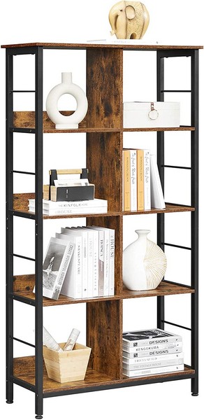 Bogreol - reol i industrielt design - rustik brun 149x80x33