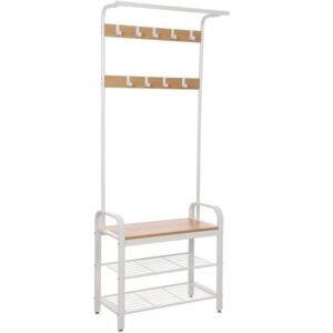 Garderobestativ med knagerækker og 2 skohylder - hvid/beige - Entremøbler og garderobe > Knagerækker og garderobe - Daily-Living - Nicehome.dk