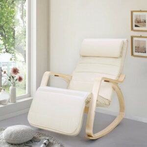 Gyngestol i birketræ med justerbar fodstøtte - beige stof - Gyngestole > Gyngestole i træ og rattan - Daily-Living - Nicehome.dk