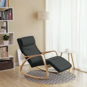 Gyngestol i birketræ med justerbar fodstøtte - mørkegrå stof - Gyngestole > Gyngestole i træ og rattan - Daily-Living - Nicehome.dk