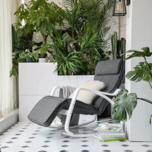 Gyngestol i birketræ med justerbar fodstøtte - mørkegrå stof - Gyngestole > Gyngestole i træ og rattan - Daily-Living - Nicehome.dk