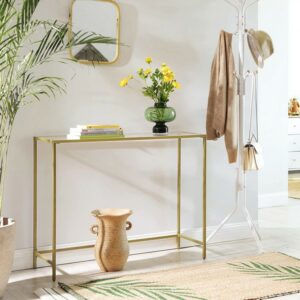 Konsolbord - sidebord med hærdet glas og gyldent stel 100x35x80 - Borde > Sideborde - Daily-Living - Nicehome.dk