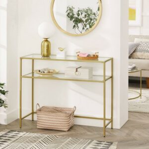 Konsolbord - sidebord med hærdet glas og gyldent stel 100x35x80 - Borde > Sideborde - Daily-Living - Nicehome.dk
