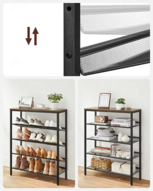 Skoreol med 4 hylder - skostativ med metalhylder - rustik brun - Reoler og hylder > Skoreoler og skostativer - Daily-Living - Nicehome.dk
