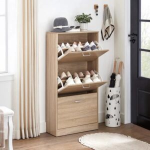 Skoskab med 3 skuffer - skoreol med 3 rum - eg brun - Reoler og hylder > Skoreoler og skostativer - Daily-Living - Nicehome.dk