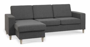 Pan set 1 3D sofa med chaiselong - antracitgrå polyester stof og natur træ - Nicehome.dk