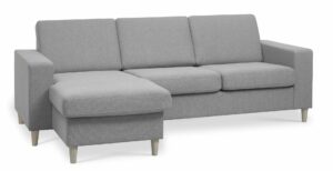 Pan set 1 3D sofa med chaiselong - grå polyester stof og natur træ - Nicehome.dk