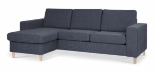 Pan set 1 3D sofa med chaiselong - blå polyester stof og natur træ - Nicehome.dk