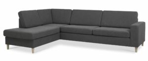 Pan set 2 OE left sofa med chaiselong - antracitgrå polyester stof og natur træ - Nicehome.dk