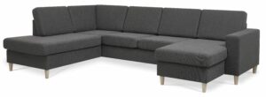 Pan set 4 U OE left sofa med chaiselong - antracitgrå polyester stof og natur træ - Nicehome.dk