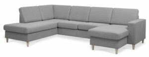 Pan set 4 U OE left sofa med chaiselong - grå polyester stof og natur træ - Nicehome.dk