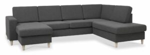 Pan set 5 U OE right sofa med chaiselong - antracitgrå polyester stof og natur træ - Nicehome.dk