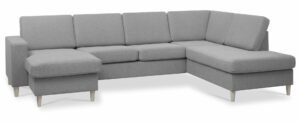 Pan set 5 U OE right sofa med chaiselong - grå polyester stof og natur træ - Nicehome.dk