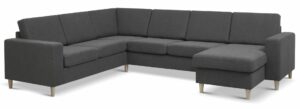 Pan set 6 U 2C3D sofa med chaiselong - antracitgrå polyester stof og natur træ - Nicehome.dk