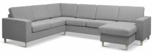 Pan set 6 U 2C3D sofa med chaiselong - grå polyester stof og natur træ - Nicehome.dk