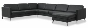 Ask sæt 56 U 2C3D sofa - sort semianilin læder og Eiffel ben - Nicehome.dk