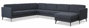 Ask sæt 56 U 2C3D sofa - navy blå polyester stof og Eiffel ben - Nicehome.dk
