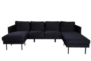 VENTURE DESIGN Zoom U-sofa - sort fløjl og sort stål - Nicehome.dk