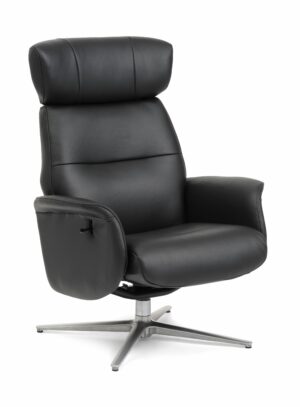 Alex recliner lænestol - sort semi aniline læder og børstet aluminium - Nicehome.dk