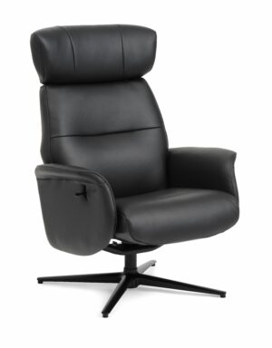 Alex recliner lænestol - sort semi aniline læder og sort aluminium - Nicehome.dk