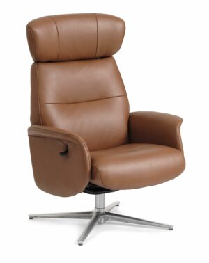 Alex recliner lænestol - cognac semi aniline læder og børstet aluminium - Nicehome.dk