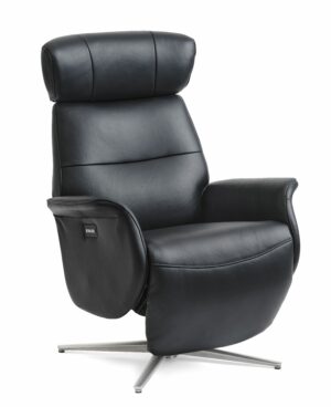 Alex recliner lænestol 2 motors - sort semi aniline læder og børstet aluminium - Nicehome.dk