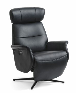 Alex recliner lænestol 2 motors - sort semi aniline læder og sort aluminium - Nicehome.dk