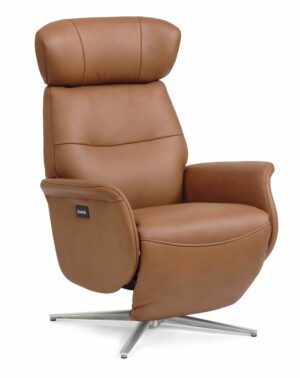 Alex recliner lænestol 2 motors - cognac semi aniline læder og børstet aluminium - Nicehome.dk