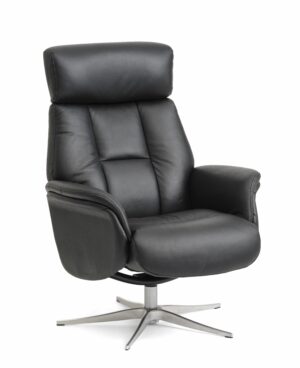 Mars 1 recliner lænestol - sort kunstlæder og børstet aluminium - Nicehome.dk