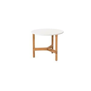Cane-Line Twist sofabord - Ø45 cm - Teak stel - Bordplade: Hvid - Nicehome.dk
