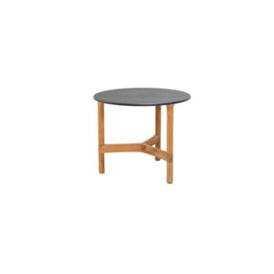 Cane-Line Twist sofabord - Ø45 cm - Teak stel - Bordplade: Fossil sort - Nicehome.dk