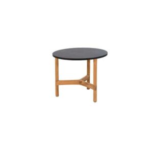 Cane-Line Twist sofabord - Ø45 cm - Teak stel - Bordplade: mørkegrå struktur - Nicehome.dk