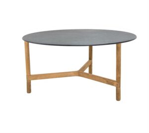Cane-Line Twist sofabord - Rundt - Ø 90 cm. - Stel: Teak - Bordplade: Fossil sort - Nicehome.dk