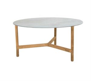 Cane-Line Twist sofabord - Rundt - Ø 90 cm. - Stel: Teak - Bordplade: Fossil grå - Nicehome.dk