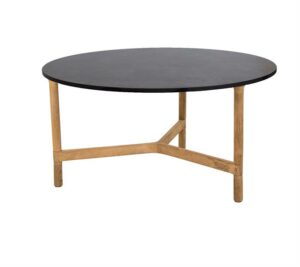 Cane-Line Twist sofabord - Rundt - Ø 90 cm. - Stel: Teak - Bordplade: Mørk grå - Nicehome.dk