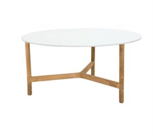 Cane-Line Twist sofabord - Rundt - Ø 90 cm. - Stel: Teak - Bordplade: Hvid - Nicehome.dk