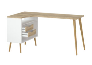 TVILUM Delta skrivebord - egestruktur/hvid træ m. 2 skuffer - Nicehome.dk