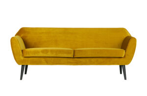 WOOOD Rocco sofa - okker polyester fløjl og sort bøgetræ - Nicehome.dk