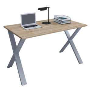Lona X-feet skrivebord - natur træ og sølvgrå metal (110x50) - Nicehome.dk