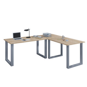 Lona U-feet hjørneskrivebord - natur træ og sølvgrå metal (190x190x50) - Nicehome.dk