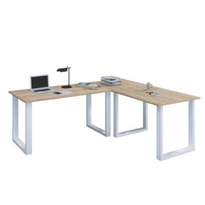 Lona U-feet hjørneskrivebord - natur træ og hvid metal (130x130x50) - Nicehome.dk