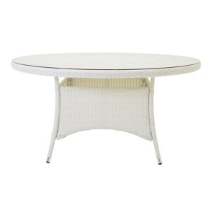 VENTURE DESIGN rund Volta havebord - glas og hvid aluminium (Ø150) - Nicehome.dk