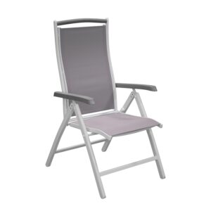VENTURE DESIGN Albany 5 positions havestol m. armlæn og grå stofhynde - hvid aluminium - Nicehome.dk