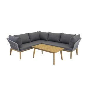 VENTURE DESIGN Chania hjørne havesofa - natur akacietræ og grå stål - Nicehome.dk