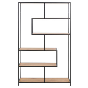 ACT NORDIC Seaford bogreol - natur papir vildeg og sort metal(H:185cm x114cm x 35cm) - Nicehome.dk