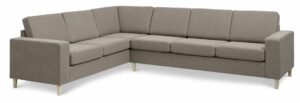 Pan set 7 corner hjørnesofa - antelope beige polyester stof og natur træ - Nicehome.dk