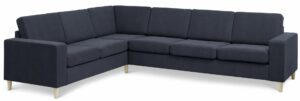 Pan set 7 corner hjørnesofa - blå polyester stof og natur træ - Nicehome.dk